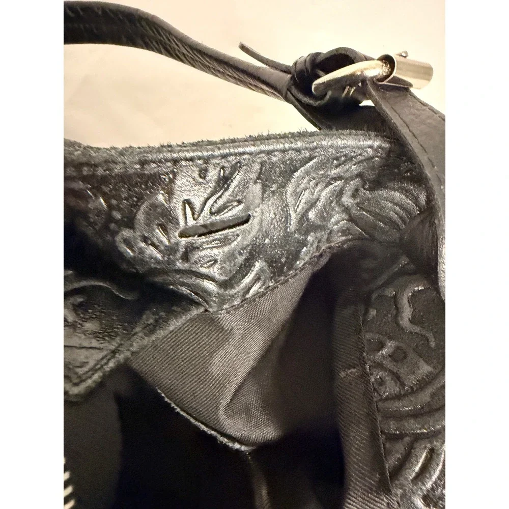 Isadora Italy Black Embossed Floral Leather Hobo Bag Slouchy Shoulder Tote Large